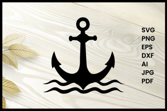 Anchor on Ocean Waves Silhouette