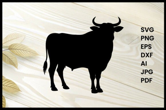 Bull Silhouette on Farm Silhouette