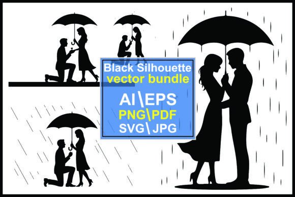 Couple Silhouettes Under Umbrellas