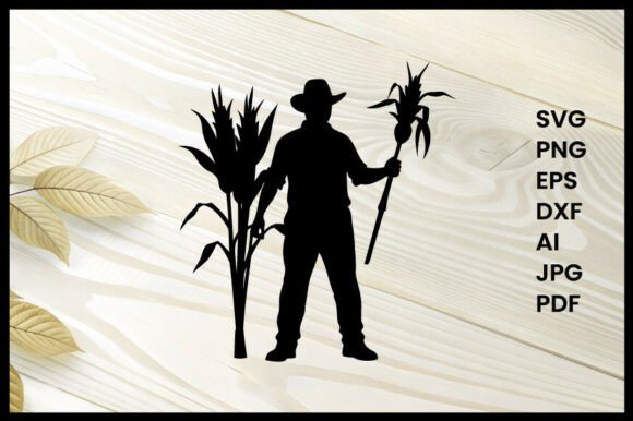 Farmer with Corn Stalks Illustration