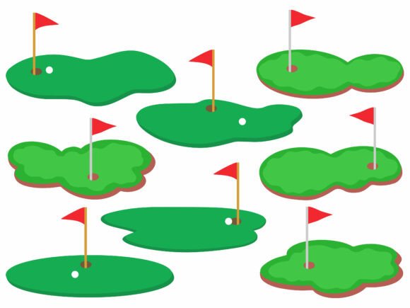 Golf Course with Flag and Golf Ball