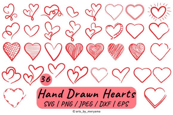 Hand Drawn Hearts Bundle SVG PNG DXF EPS
