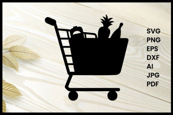 Shopping Cart with Groceries Silhouette